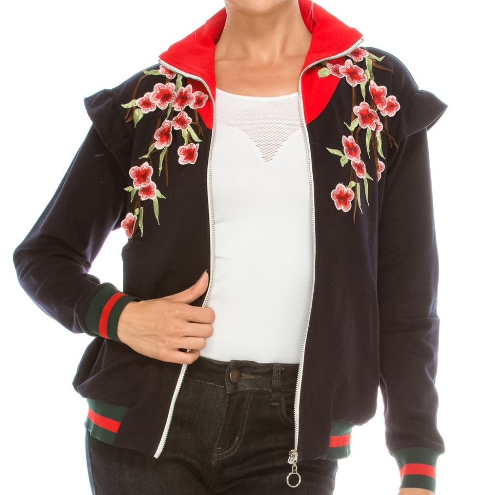 RolyPoly Women's Casual Floral Printed Zip Up Bomb